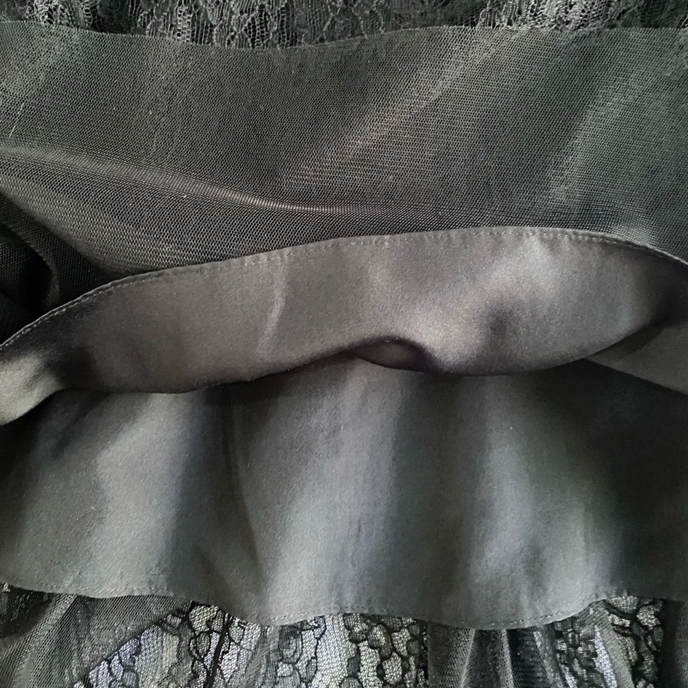 RUGBY Ralph Lauren Black‎ Lace Mesh Whimsigoth Silk Lined Feminine Skirt SZ 12